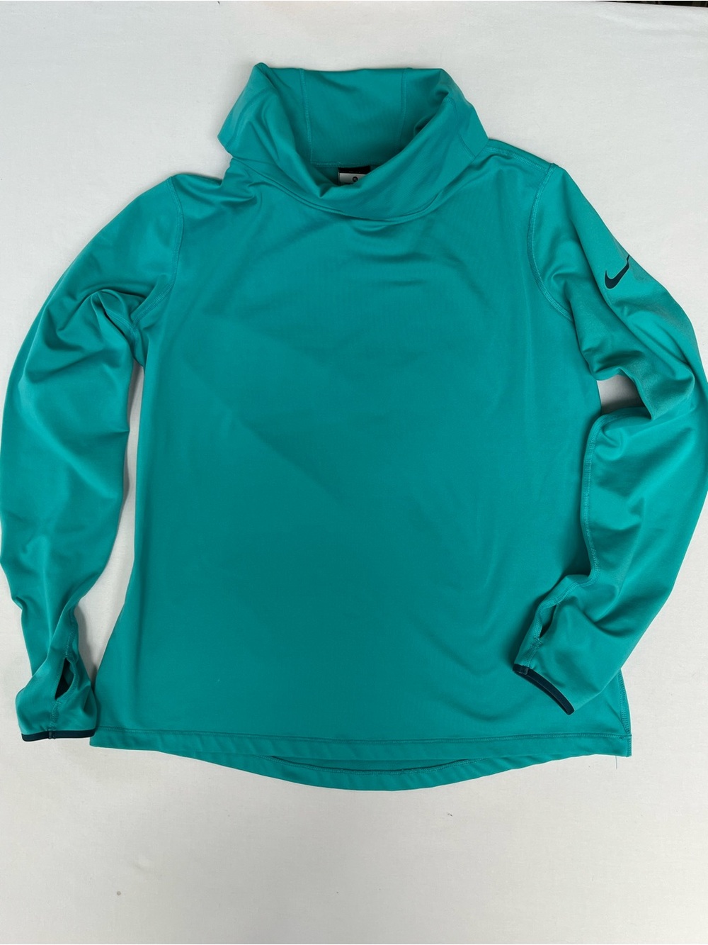 Nike Pro Dri-Fit Top Women Teal Cowl Neck Thumbhole Sleeve Athletic Pullover XL